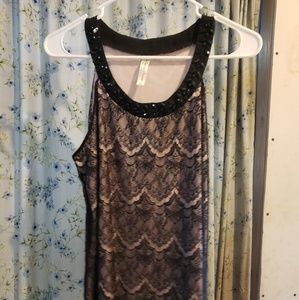 Lacy Black & Tan Sleeveless Top